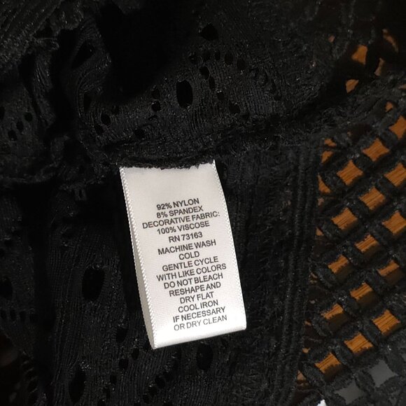 Cable & Gauge Womens Peasant Top Large Open Black Lace Bell Ballooon Boho Mock - Picture 4 of 7